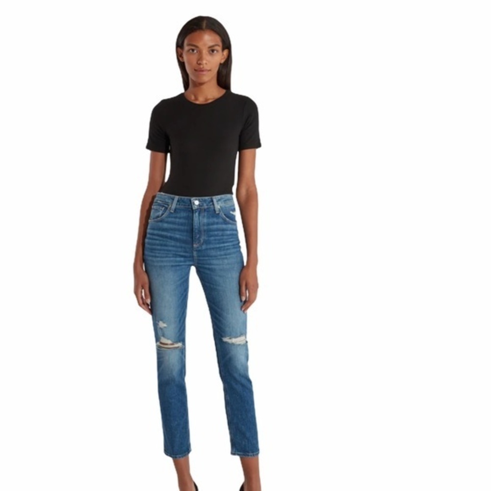 Paige size 24 dark blue midrise straight leg jeans